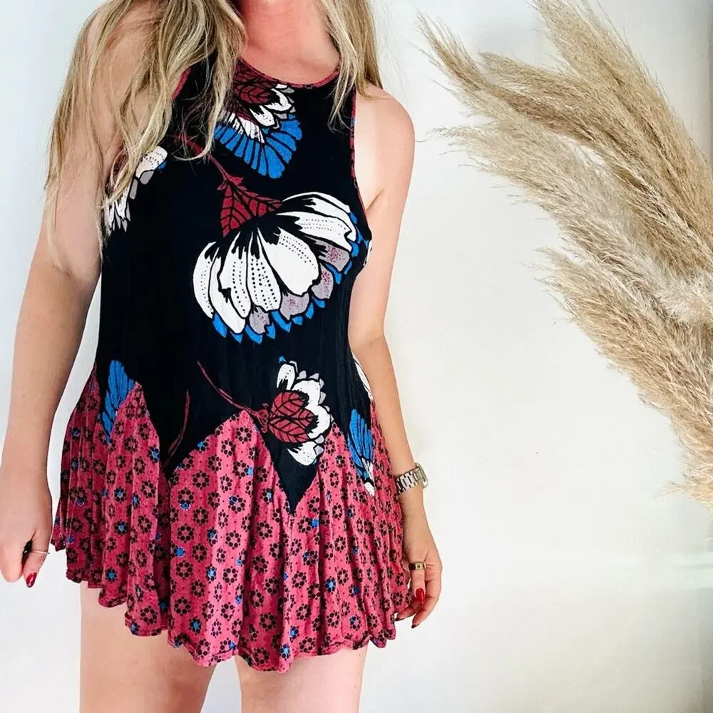 FP FREE PEOPLE INTIMATELY Black Red White Blue Tank Top Mini Slip Dress Tunic S